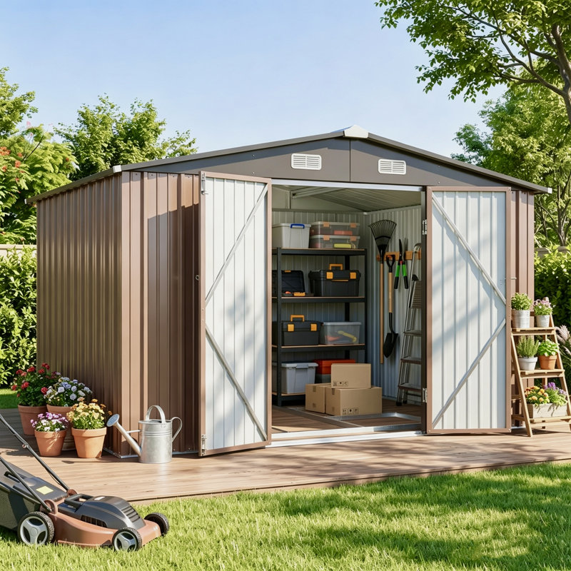 JolyDale 10 ft. W x 8 ft. D Metal Storage Shed with Metal Base